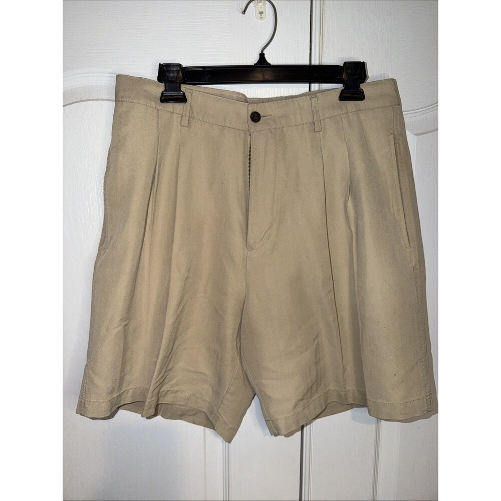 Caribbean Joe Shorts Mens 33 Khaki Pleated Front Pocket Summer Casual Classic